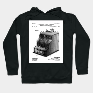 Cash Register Patent - Entrepreneur Office Decor Art - White Hoodie